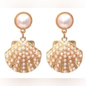 Pearl Seashell Statement Earrings, Beach Wedding Earrings, Vacation Earrings